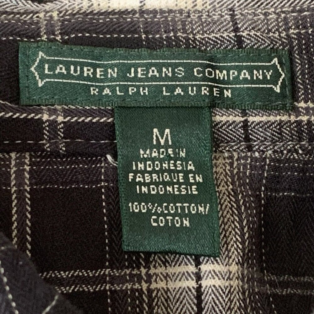 Ralph Lauren plaid flannel shirt Womens Medium‎ Black Cream Lauren Jeans Cotton - Picture 2 of 12